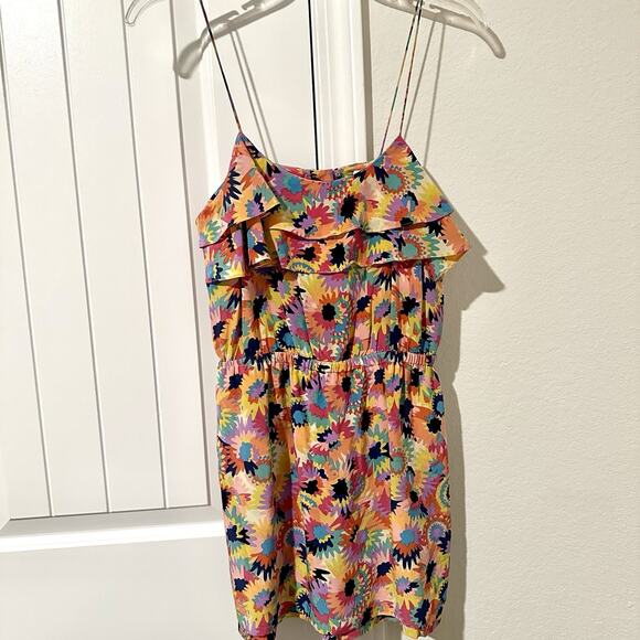 Tibi Colorful Floral Ruffles Silk Boho Romper Sz 2 Strappy Summer Vacay Festival - Picture 7 of 11